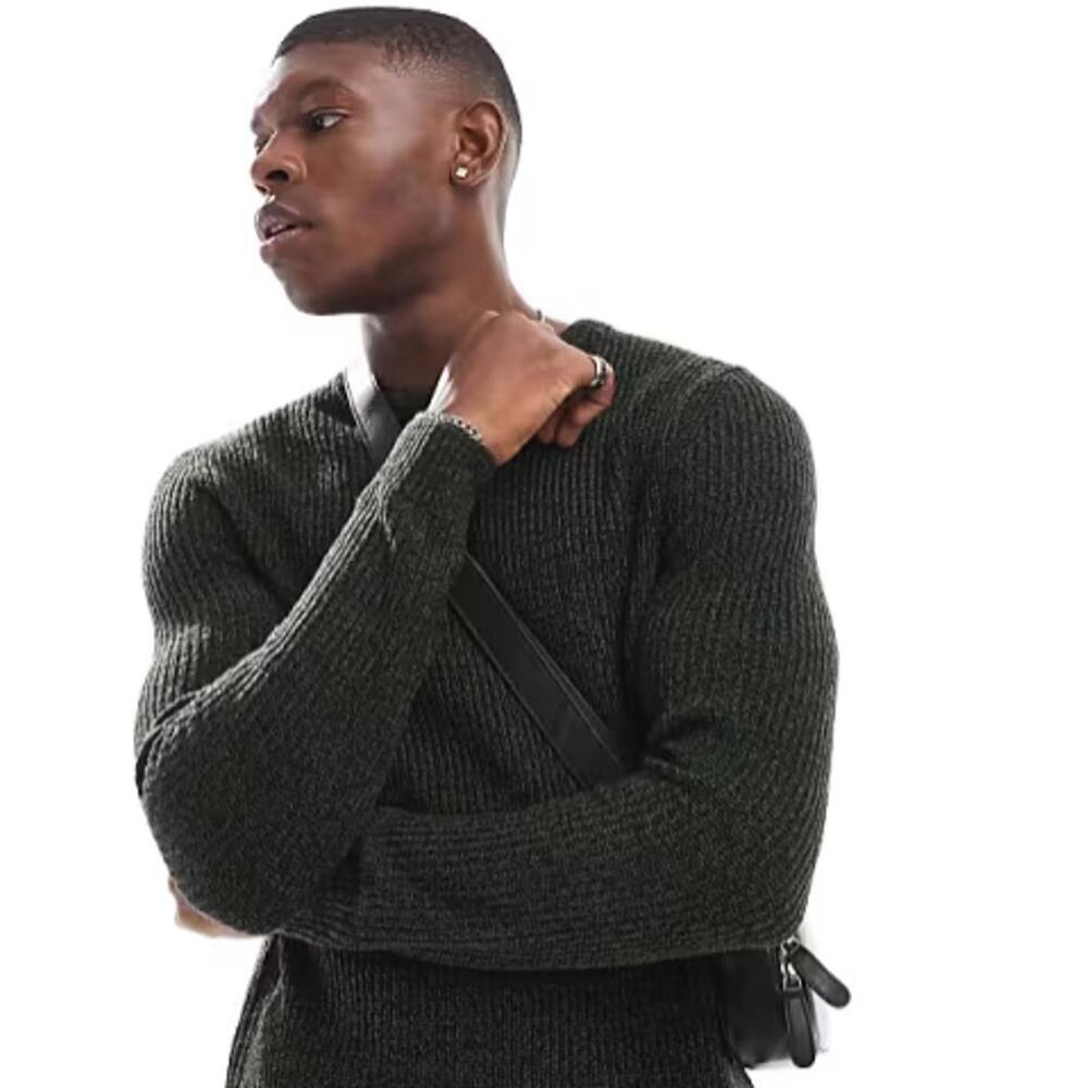 Jack & Jones Men's Olive Marled Oversized Chunky Jumper - Size - Large